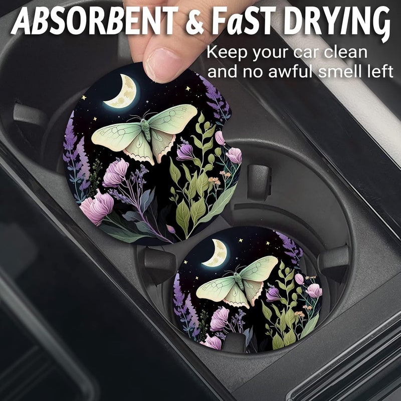 Yonlevres Car Coasters for Cup Holders，2.75" Anti Slip Rubber Mat with A Finger Notch, 2 Pack Car Cup Holder Coasters for Car Interior Accessories for Women Men Butterfly - Image 2